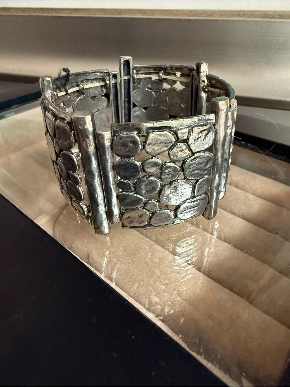 Silver Kali Pebble Stretch Link Cuff Bracelet Women's Jewelry Boho Nature